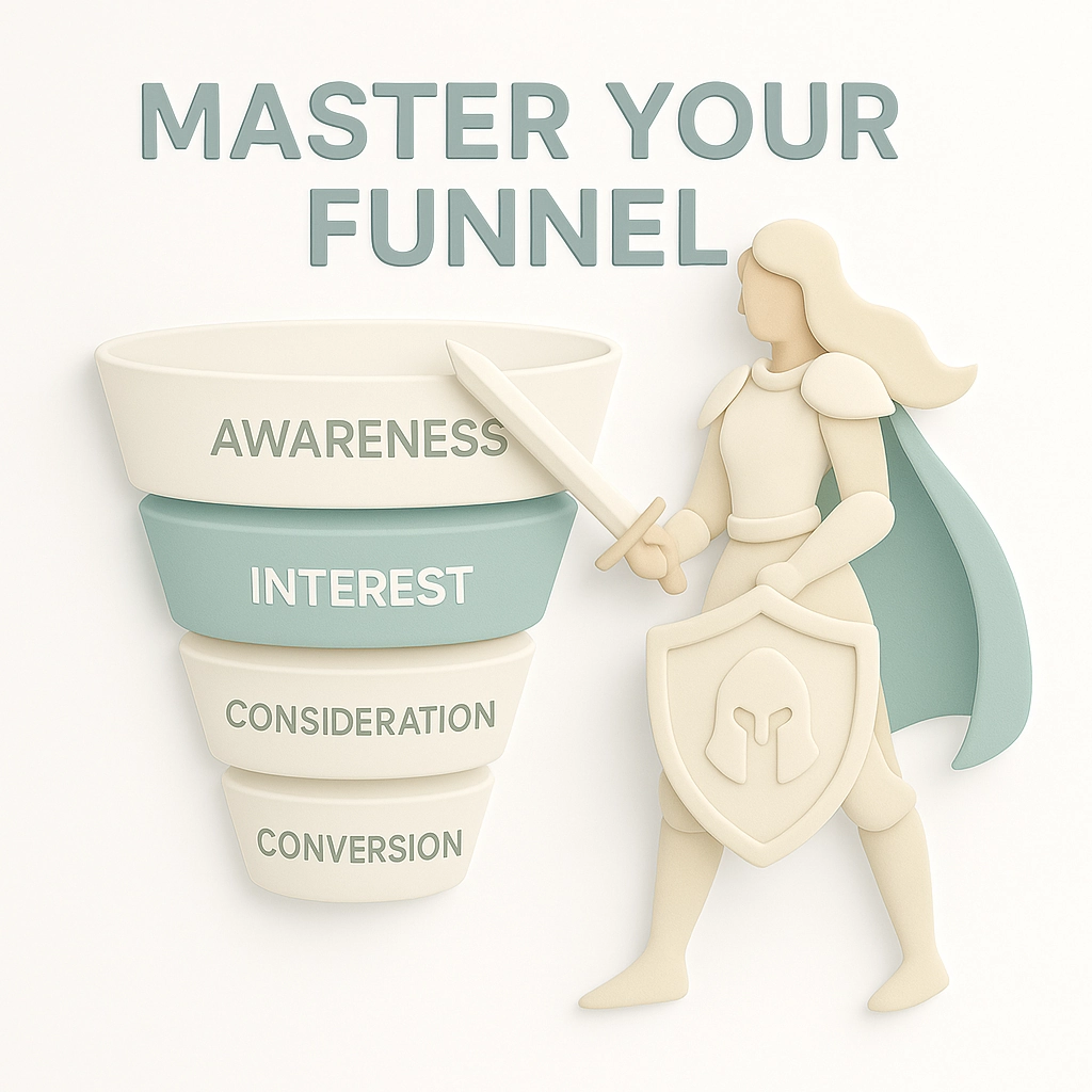 FunnelFlow panel arayüzü, görsel pazarlama funnel'ını gösteriyor